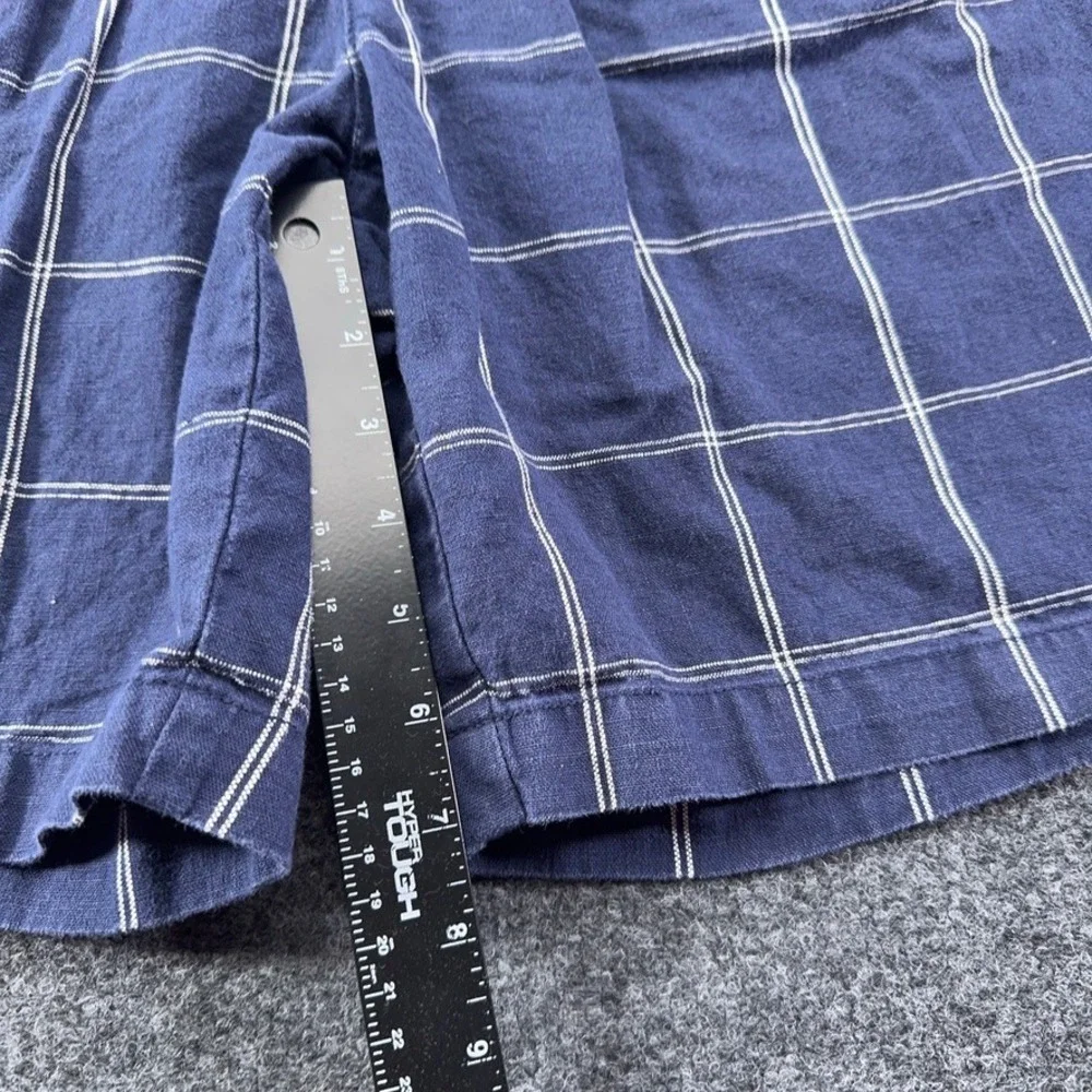 Tommy Hilfiger Mens 34 Blue Plaid Linen Cotton Pleated Shorts Side Adjusters